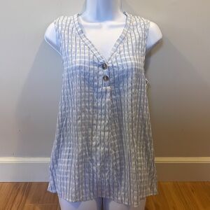 NWOT Sleeveless v neck light weight blue and white checked summer top